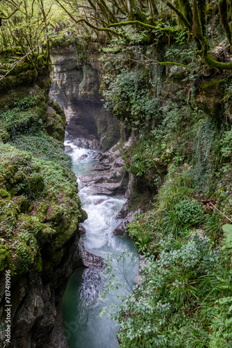 Martvili canyon in Georgia. Beautiful natural canyon with mountain river.