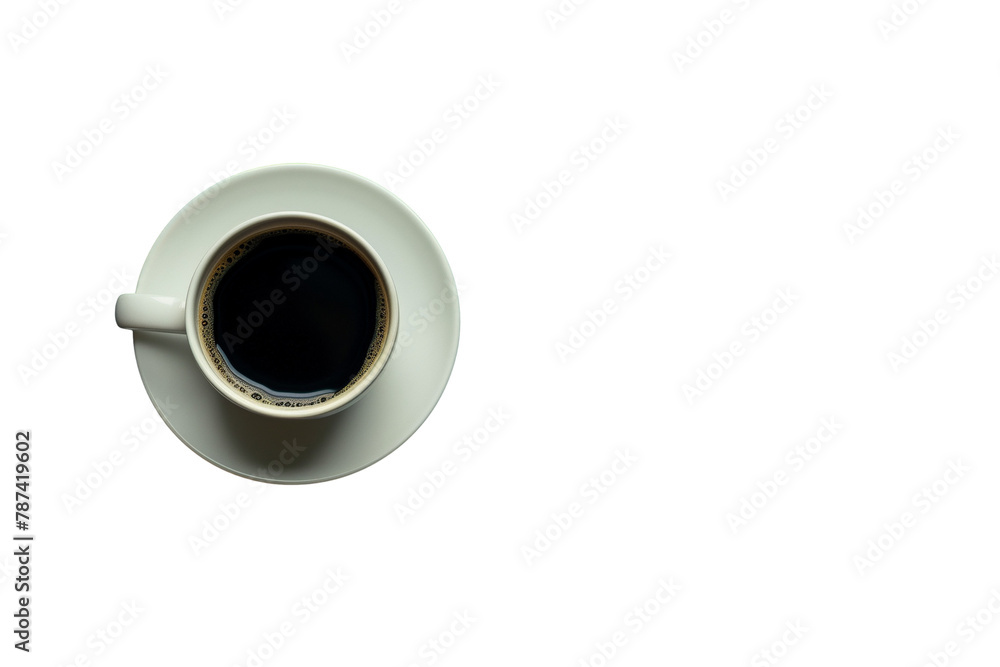 Minimalist simple plain cup of coffee 3d illustration isolated on transparent background. Cutout png flat lay top view mockup with copy text