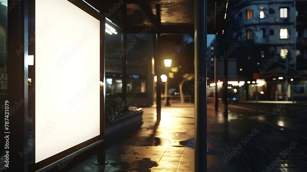 Mock up of blank advertising light box on the bus stop : Generative AI Mock up of blank advertising light box on the bus stop : Generative AI
