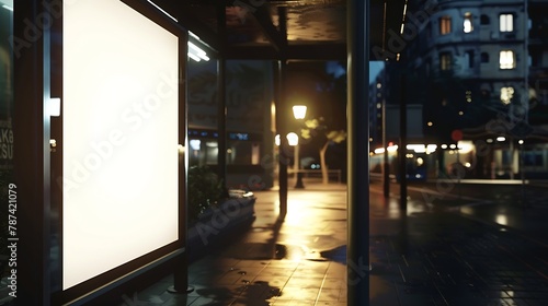 Mock up of blank advertising light box on the bus stop : Generative AI