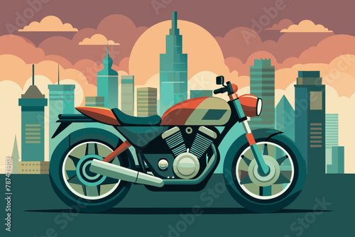 motorcycle with city on a background