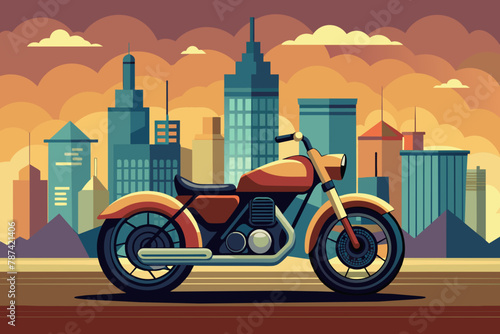 motorcycle with city on a background