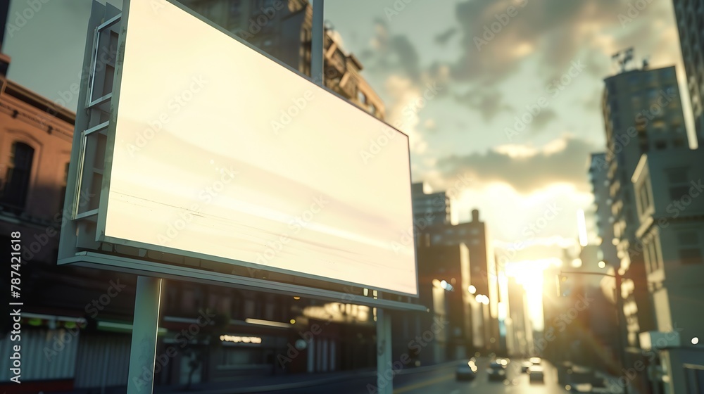Billboard canvas mock up in city background beautiful sunshine : Generative AI Billboard canvas mock up in city background beautiful sunshine : Generative AI