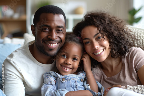 Man and Woman Sitting on Couch With Child