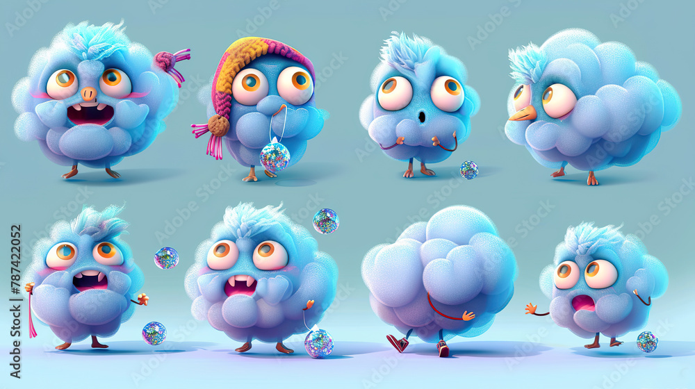 Fluffy Blue Creatures Enjoying Bubbly Fun Fluffy Blue Creatures Enjoying Bubbly Fun