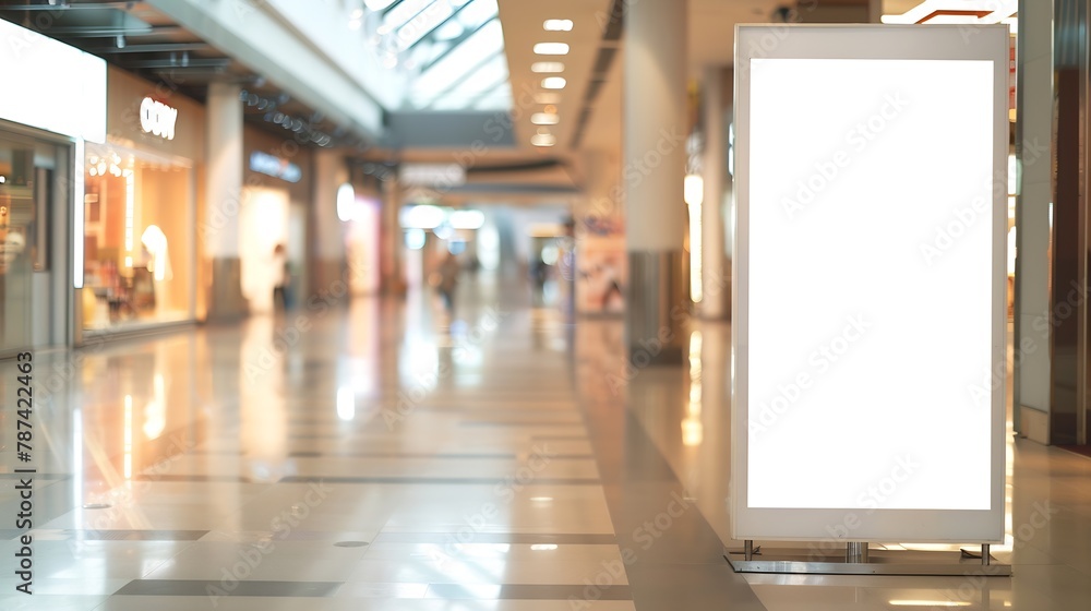 Mock up Horizontal white empty signage on store shop front inside shopping mall : Generative AI