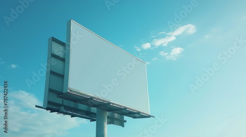 Billboard outdoor advertising mockup billing board in front of a blue sky Blank white background for branding design large hoarding : Generative AI