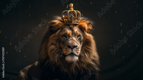 Majestic lion with a regal crown atop its head  symbolizing royalty  strength  and the animal kingdom s nobility.