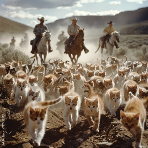 Herding Cats Cowboys herd cats like a rodeo with horses photo