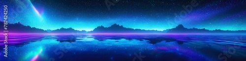 Bright abstract 3D landscape with holographic effect. Background for social media banner, website and for your design, space for text.  © La_Valentina