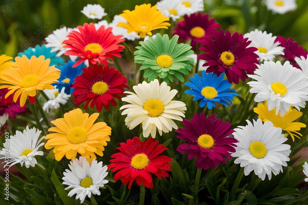 Obraz premium Springtime freshness multi colored daisy evokes seasonal vibrancy