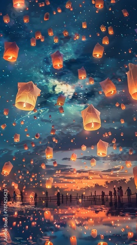 Mesmerizing Floating Lantern Festival Under the Starry Night Sky