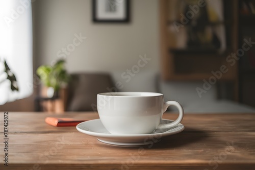 StockImage White ceramic cup in home interior setting, perfect mockup