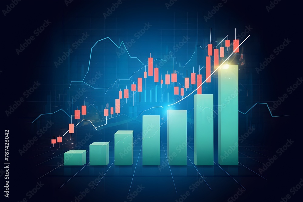 Stock market trend with bar chart and candlesticks, vector illustration