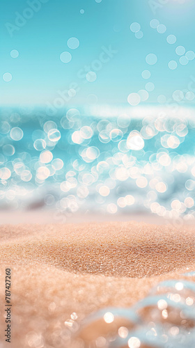 Abstract background, beach with golden sand in the background blue sea with bokeh, sunny day