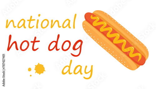 Holiday banner for National Hot Dog Day, hot dog on a white background. Vector illustration