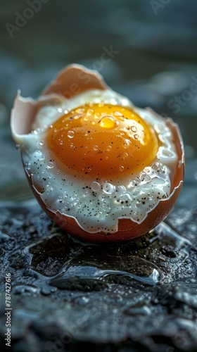 A singular vibrant yolk amidst broken eggshells shines, embodying the essence of uniqueness and pristine natural beauty,Apocalyptic survival photo