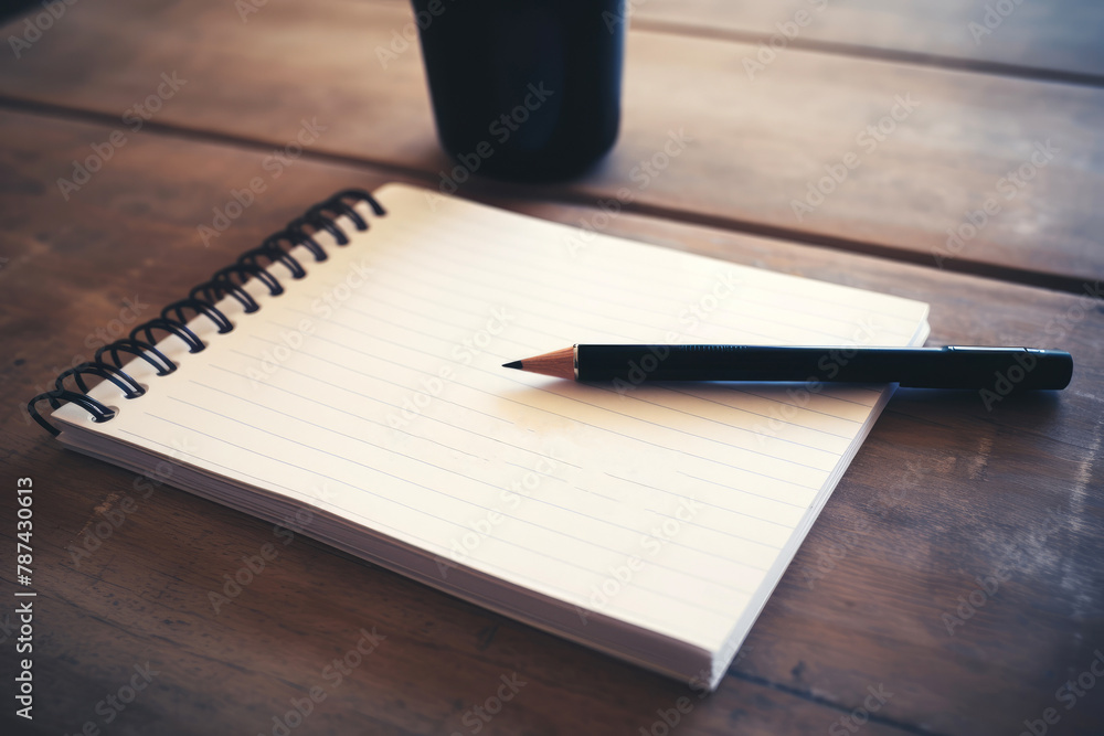 generated illustration blank paper notebook and pencil on wood background. generated illustration blank paper notebook and pencil on wood background.
