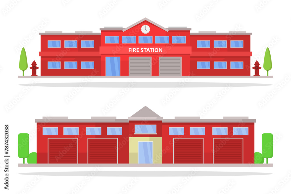 Illustrated fire station buildings Illustrated fire station buildings