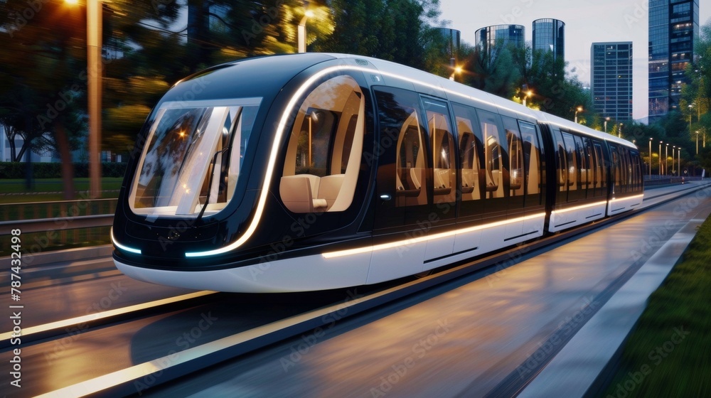 A sleek and efficient transportation system powered entirely by renewable energy sources and designed to maximize energy efficiency. .