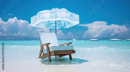 Ice chair on the beach, refreshing concept. Vacation on the hot shore with cold chair. © swillklitch