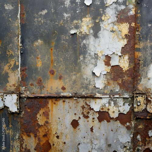 A grungy industrial backdrop featuring peeling paint and rusted metal surfaces, conveying a sense of vintage industrial aesthetic.