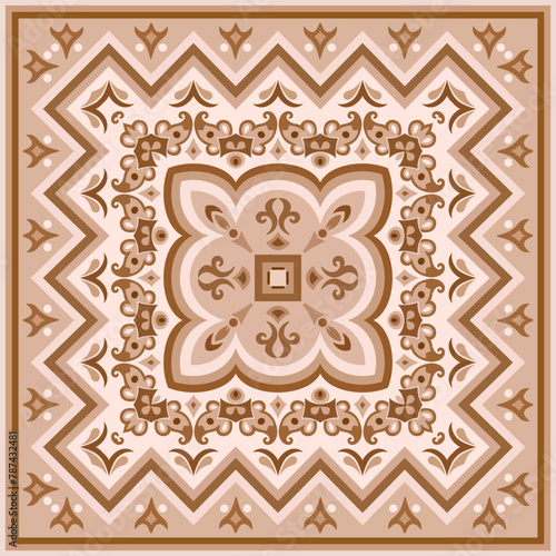 Vector abstract decorative ethnic ornamental illustration. Monochrome square carpet