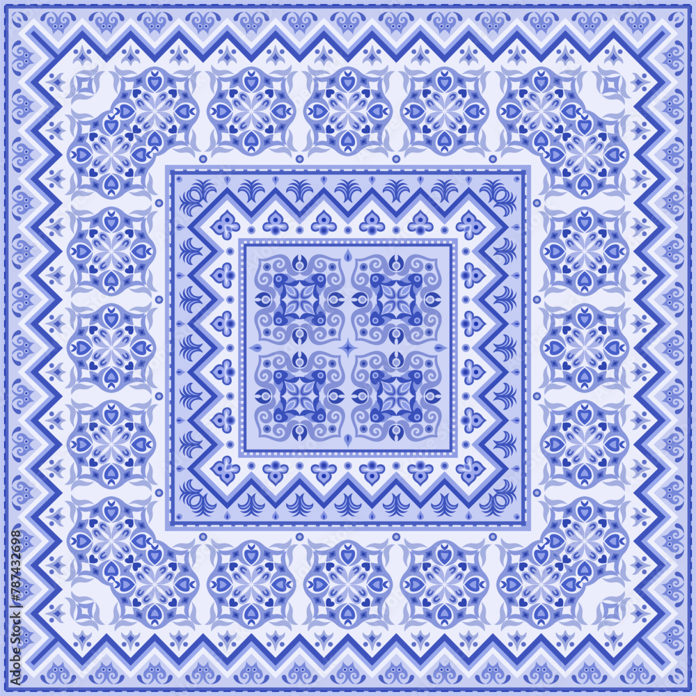 Vector abstract decorative ethnic ornamental illustration. Monochrome square carpet Vector abstract decorative ethnic ornamental illustration. Monochrome square carpet