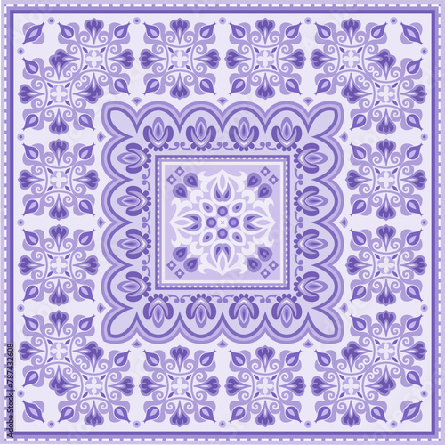 Vector abstract decorative ethnic ornamental illustration. Monochrome square carpet