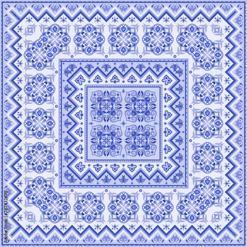 Vector abstract decorative ethnic ornamental illustration. Monochrome square carpet