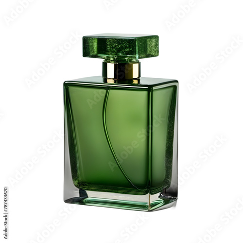 Forest moss green square perfume bottle with a textured surface, Transparent Background, PNG Format