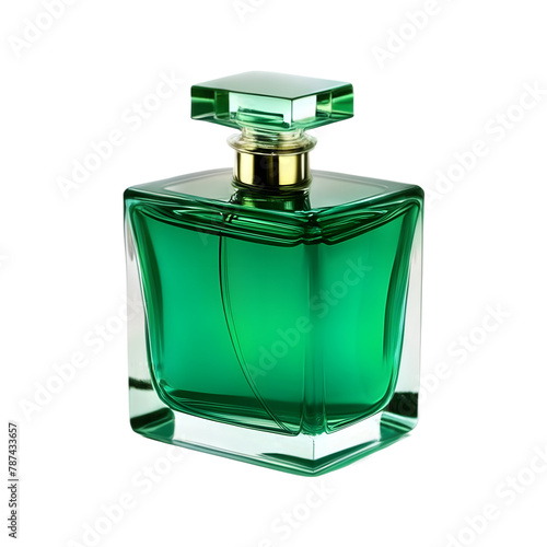 Emerald green square perfume bottle, Transparent Background, PNG Format photo