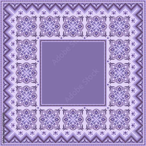 Vector abstract decorative ethnic ornamental border illustration. Monochrome carpet frame