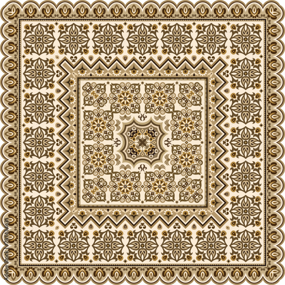 Vector abstract decorative ethnic ornamental illustration. Monochrome square carpet Vector abstract decorative ethnic ornamental illustration. Monochrome square carpet