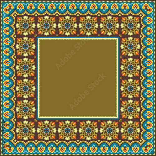 Vector abstract decorative ethnic ornamental border illustration. Colorful carpet frame