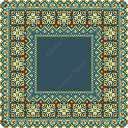 Vector abstract decorative ethnic ornamental border illustration. Colorful carpet frame