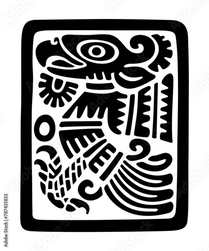 Cuauhtli, symbol for the golden eagle, and the fifteenth day sign of the Aztec calendar. Flat clay stamp motif of ancient Mexico, as it was found in Tenochtitlan, the historic center of Mexico City. 