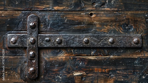 texture of wrought iron hardware with a dark, rustic appearance and visible grain