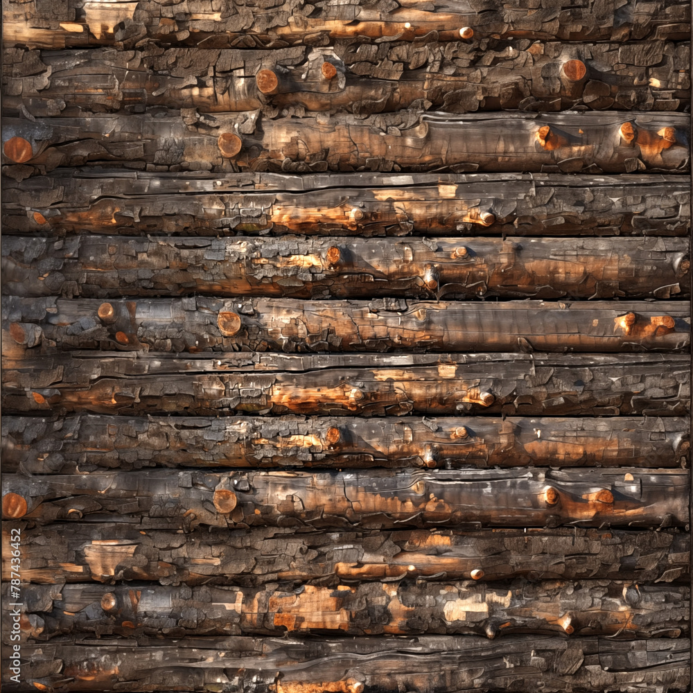 log wall, stacked logs with bark, cabin wall, log cabin, texture