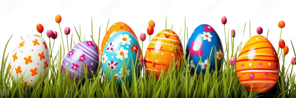 Fototapeta premium PNG Easter eggs grass white background celebration.