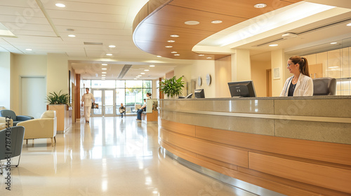 Professional Healthcare Receptionist at Modern Hospital Front Desk