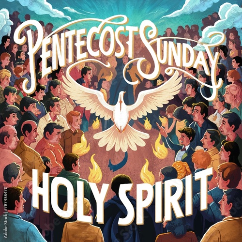Pentecost background with flying dove. Whit Sunday, Whitsunday or Whitsun