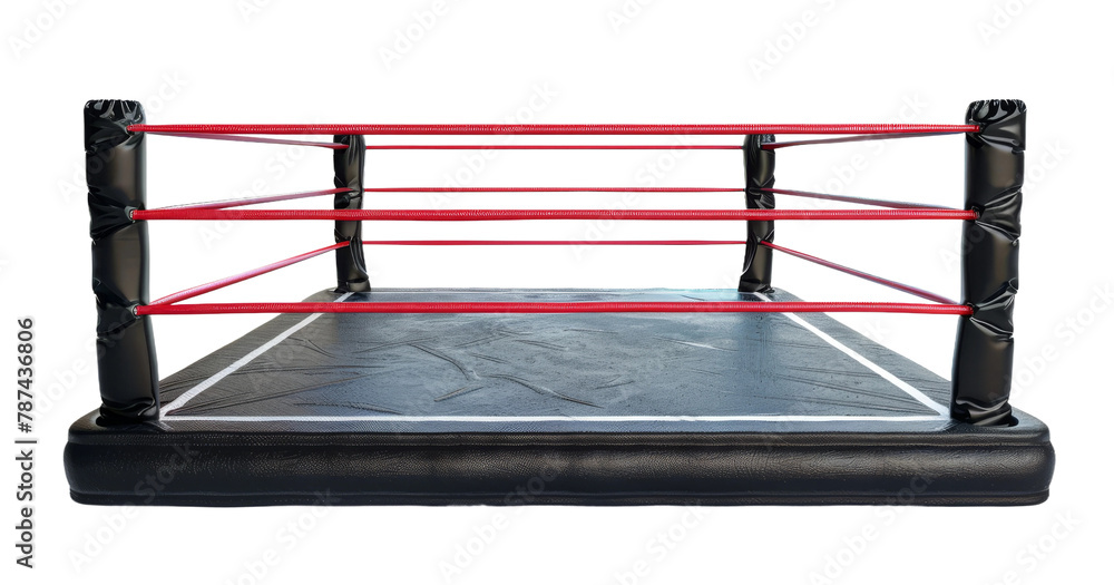 Fototapeta premium A boxing ring with red and black ropes isolated from the white or transparent background