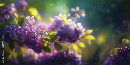 Abstract natural Lilac flowers spring blossom on blur spring background  sunny day light bokeh on blur