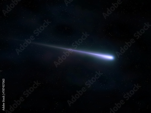 Bolide against the background of the night sky. A fireball in the upper atmosphere. Shooting star, meteor trail.