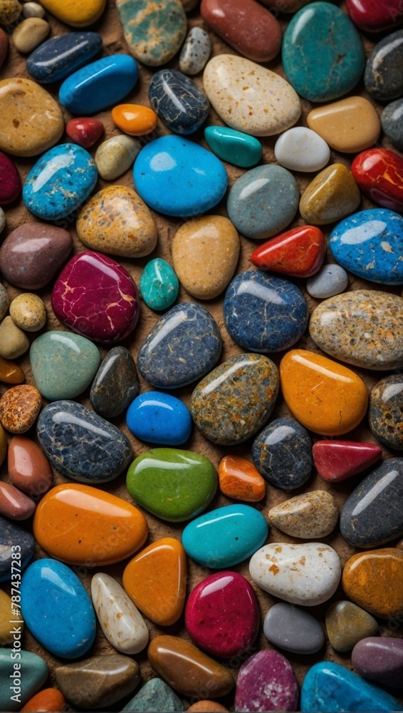 Close-up image of smooth multi-colored pebble stones creating a beautiful natural texture that's visually soothing and versatile Close-up image of smooth multi-colored pebble stones creating a beautiful natural texture that's visually soothing and versatile