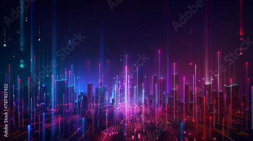 abstract gradient lines connecting smart city dot points futuristic technology background digital art illustration