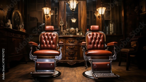 Barber chair in a barbershop. Barbershop interior