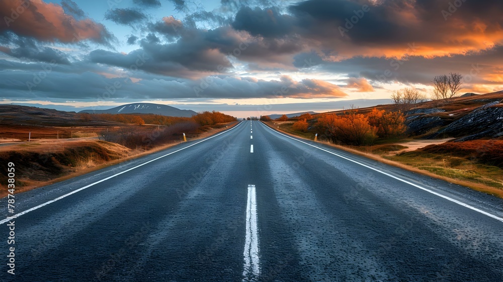 Path to a Bright 2024: Open Road & Sunset Skies. Concept 2024 Planning, Bright Future, Open Road, Sunset Skies, Goal Setting