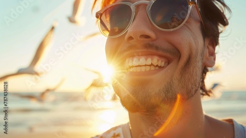 A woman overlooks a serene beach sunset, her face artistically obscured, creating a sense of mystery and contemplation in the viewer